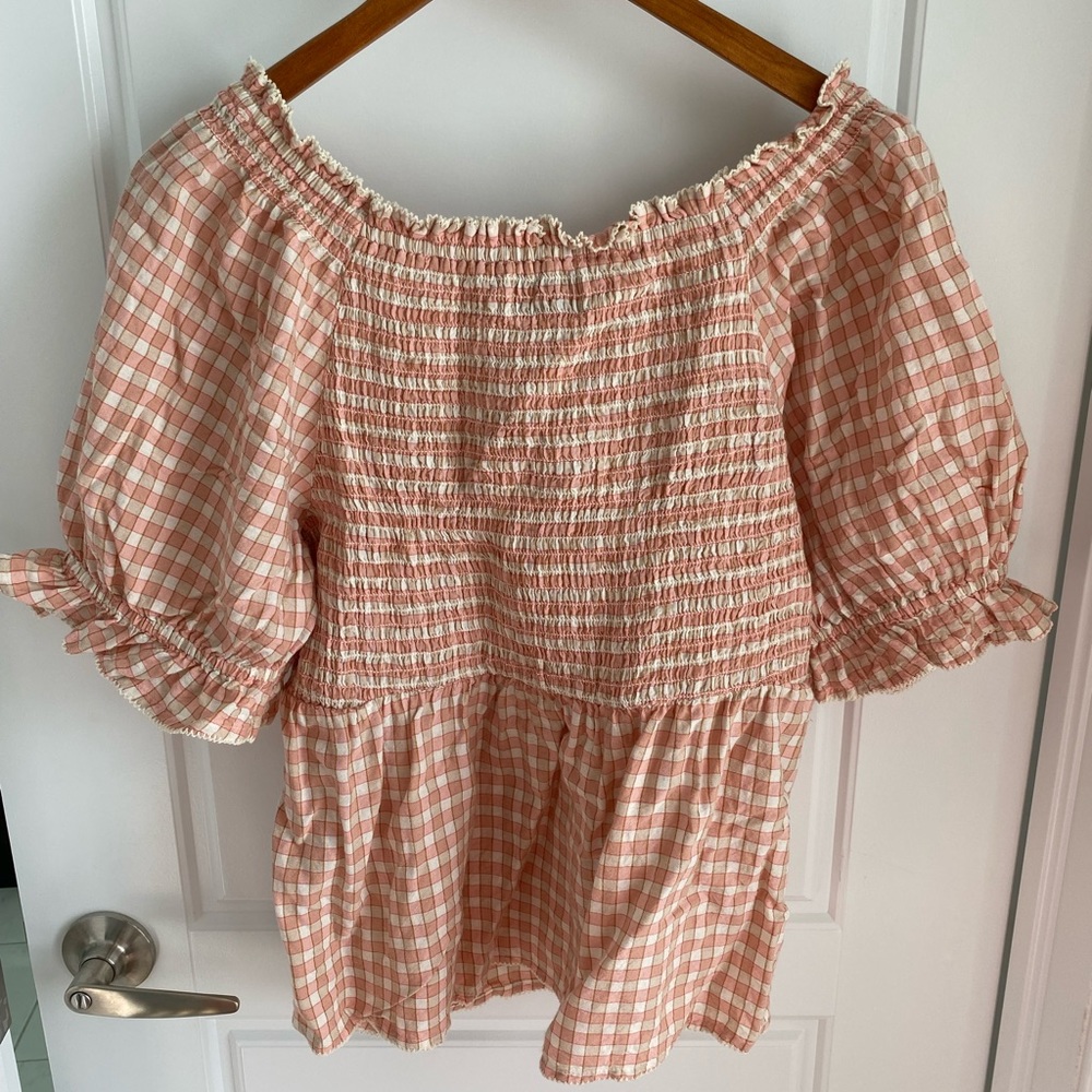 Pink Plaid Patterned Puff Sleeve Top - Picture 8 of 8